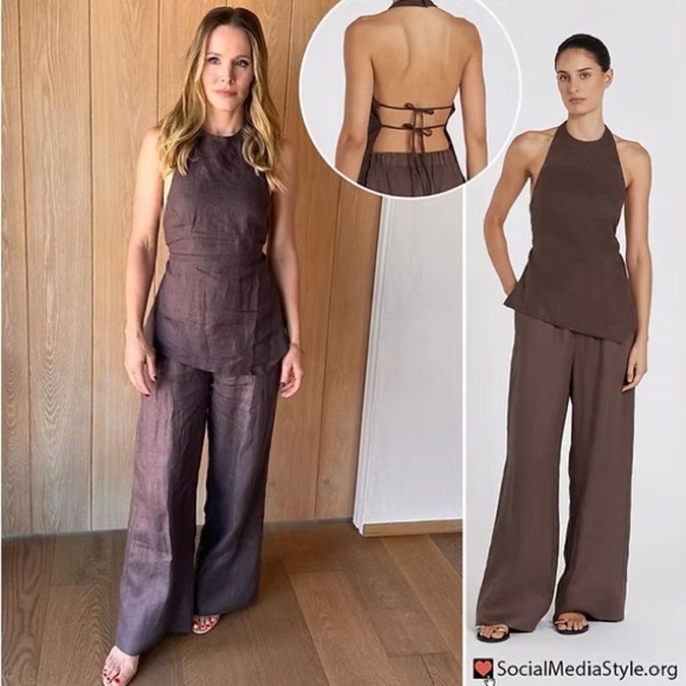 Dissh SERENA CHOC LINEN ASYM HALTER TOP